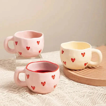 Skorter | Ceramic Coffee Mug with Pink Heart Design – 220ml Cup