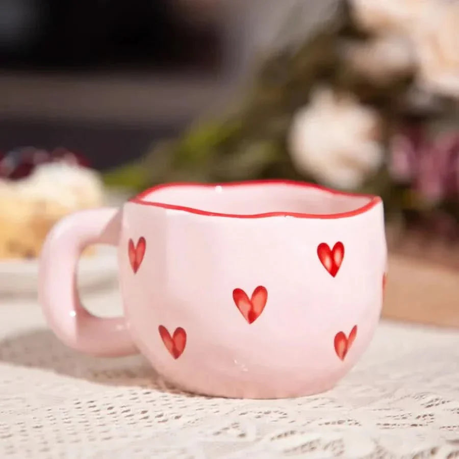 Skorter | Ceramic Coffee Mug with Pink Heart Design – 220ml Cup