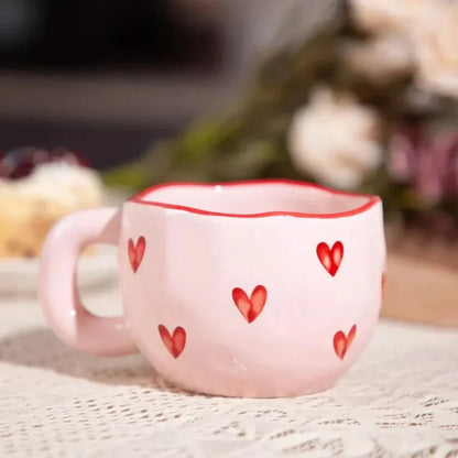 Skorter | Ceramic Coffee Mug with Pink Heart Design – 220ml Cup
