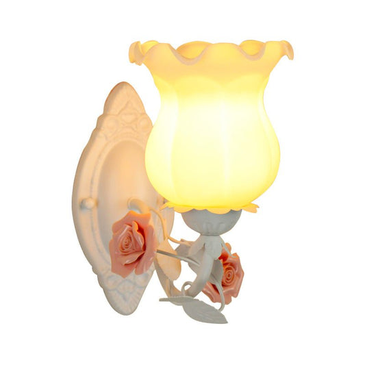 Pink/Green/Blue 1 - Light Wall Sconce American Garden Frosted White Glass Floral Wall Mounted Light - SKØRTER