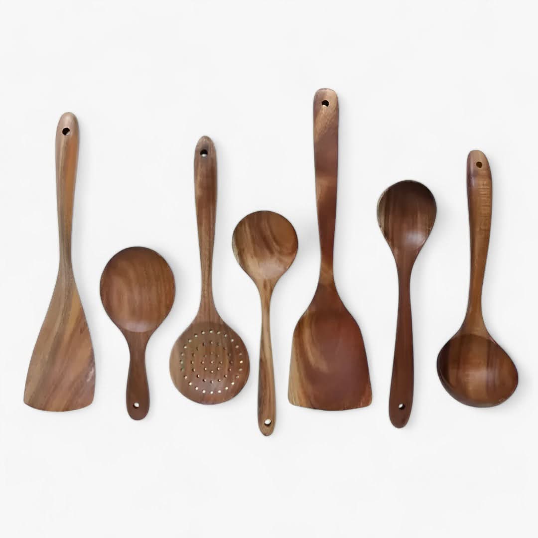 Skorter | Elegant Teak Wood Kitchen Utensil Set – 7-Piece