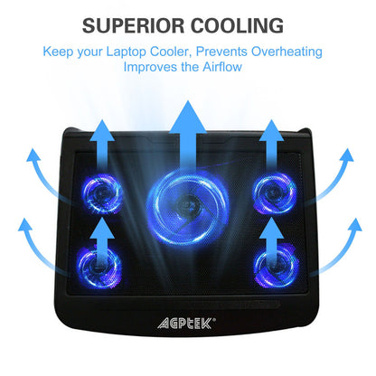 Skorter | Portable 5 Fan Cooling Pad LED Light Radiator
