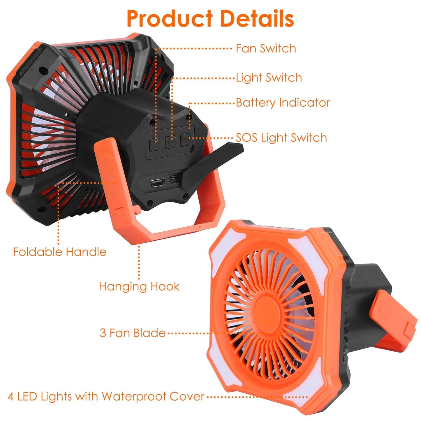 Skorter | Portable Camping Lantern Fan 10000mAh Battery Powered with 4 Light Modes