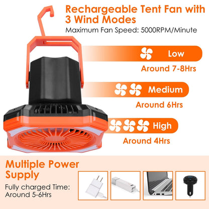Skorter | Portable Camping Lantern Fan 10000mAh Battery Powered with 4 Light Modes