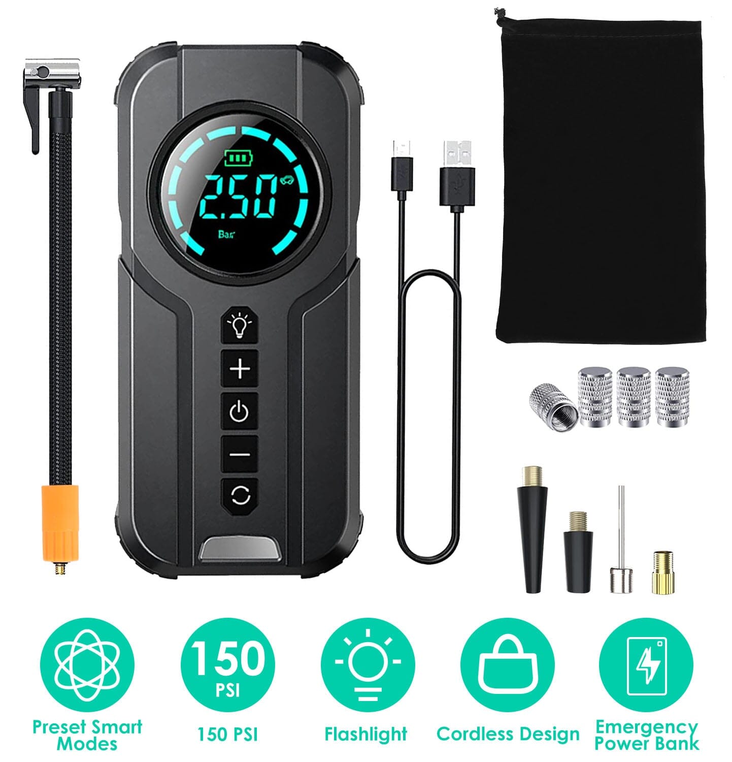 Skorter | Portable car compressor wireless electric air pump 150 PSI with LED light
