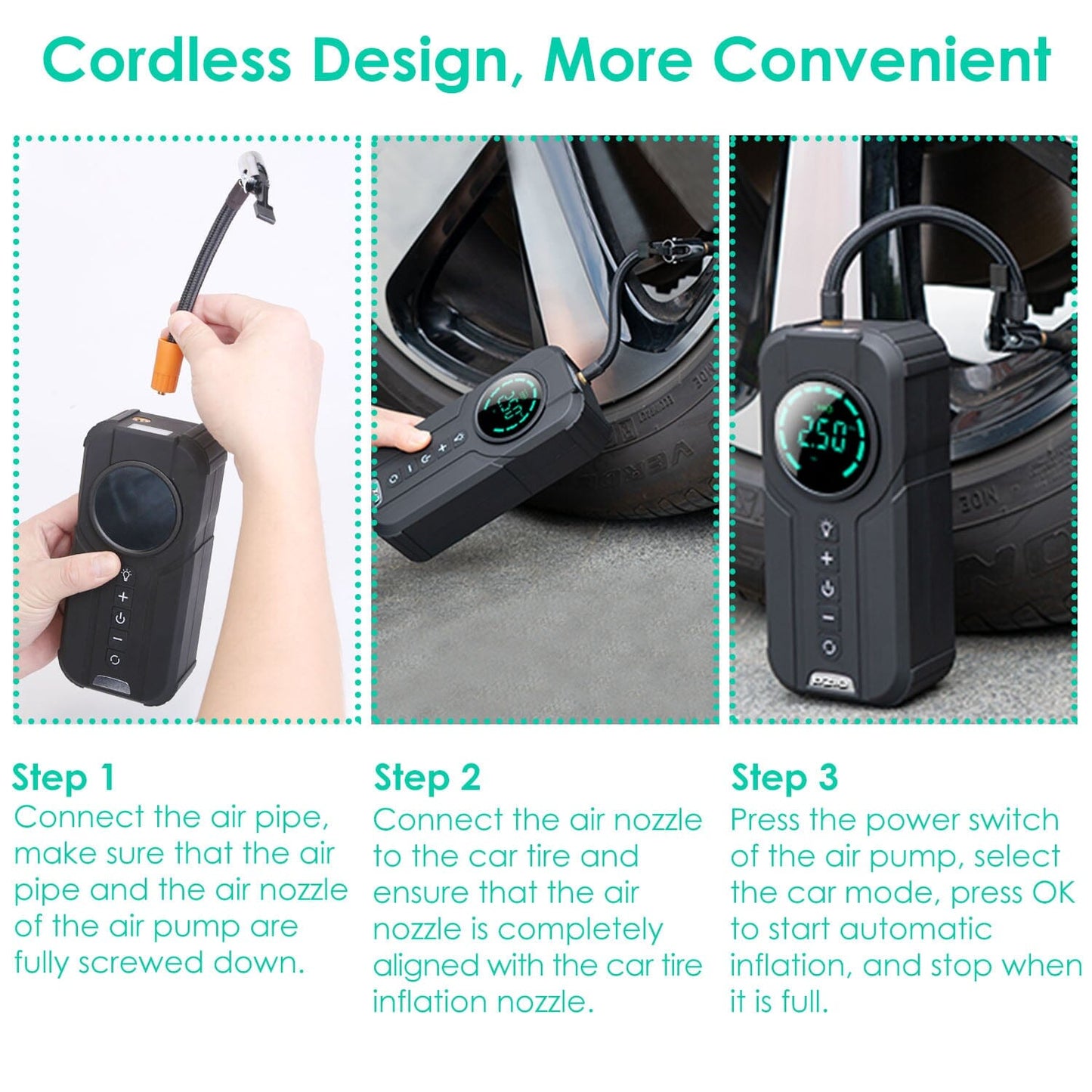 Skorter | Portable car compressor wireless electric air pump 150 PSI with LED light