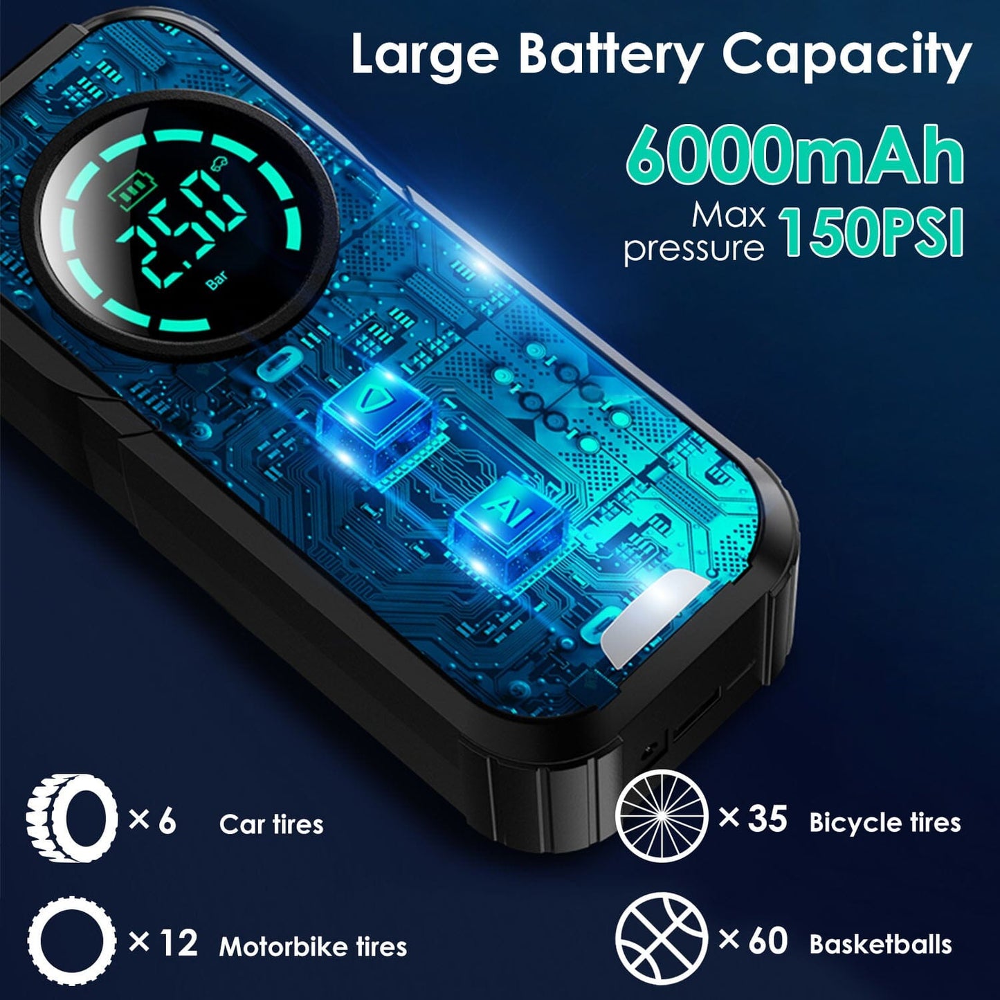 Skorter | Portable car compressor wireless electric air pump 150 PSI with LED light