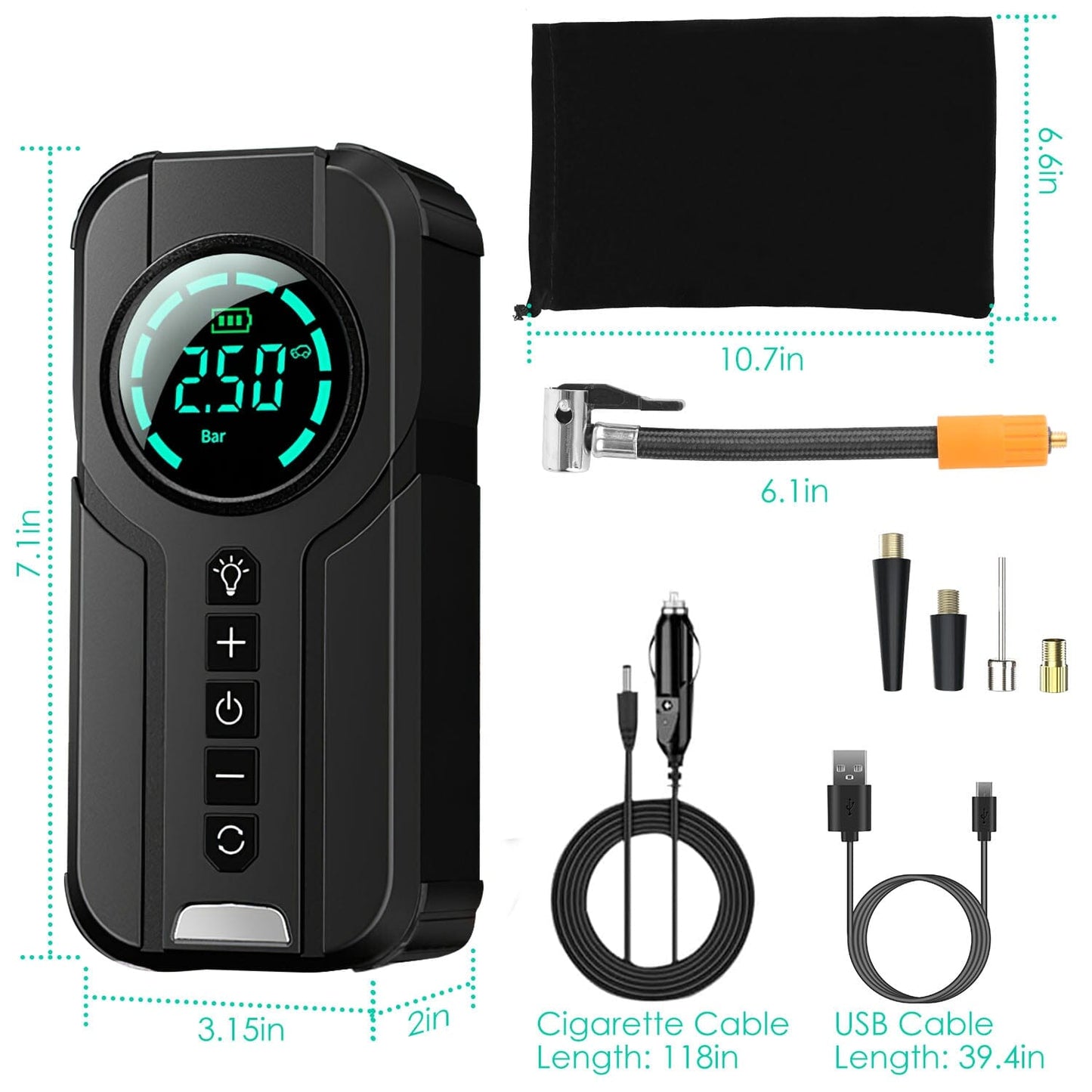 Skorter | Portable car compressor wireless electric air pump 150 PSI with LED light