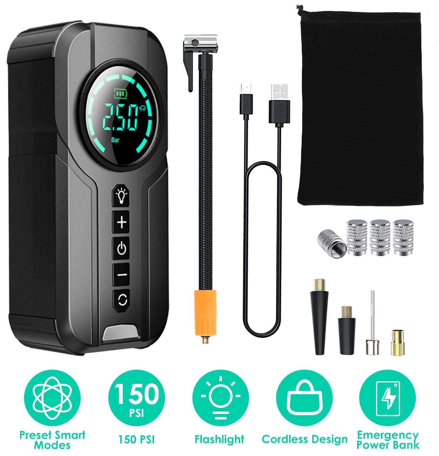 Skorter | Portable car compressor wireless electric air pump 150 PSI with LED light