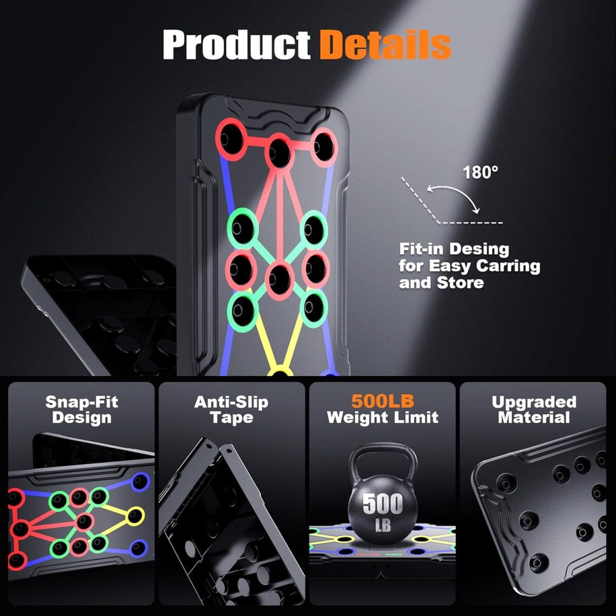 Skorter | Powerflex Push-Up Training Board – Color-Coded Chest, Shoulder & Triceps Workout – Durable & Portable Design – All Fitness Levels