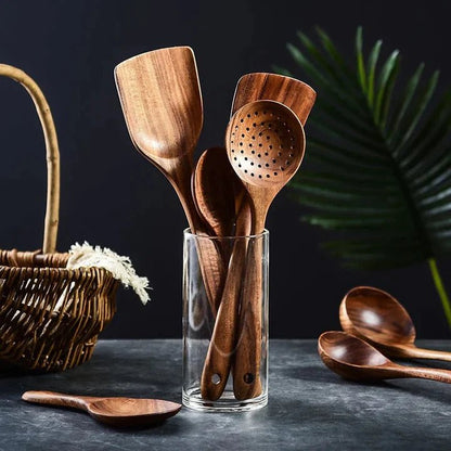 Premium Teak Wooden Utensil set (7pcs) + Free Ebook - SKØRTER