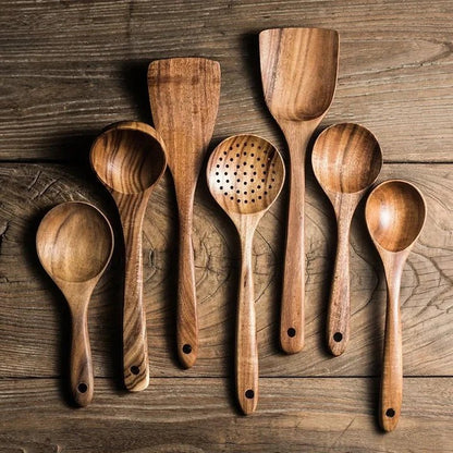 Premium Teak Wooden Utensil set (7pcs) + Free Ebook - SKØRTER