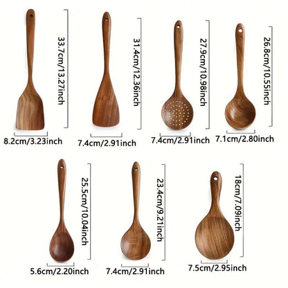 Premium Teak Wooden Utensil set (7pcs) + Free Ebook - SKØRTER