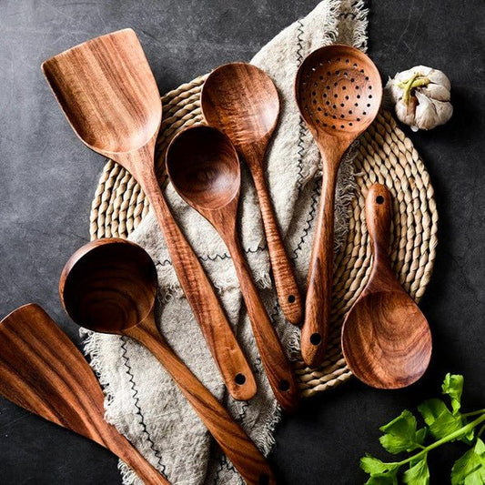 Premium Teak Wooden Utensil set (7pcs) + Free Ebook - SKØRTER