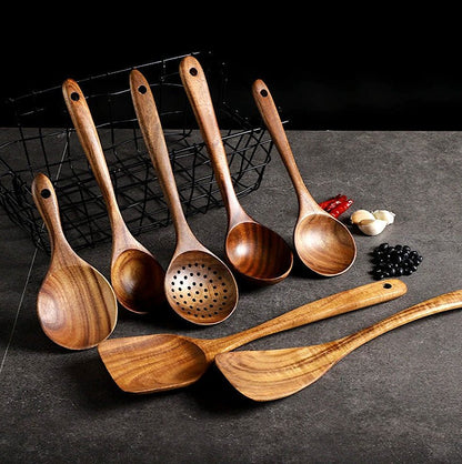 Premium Teak Wooden Utensil set (7pcs) + Free Ebook - SKØRTER
