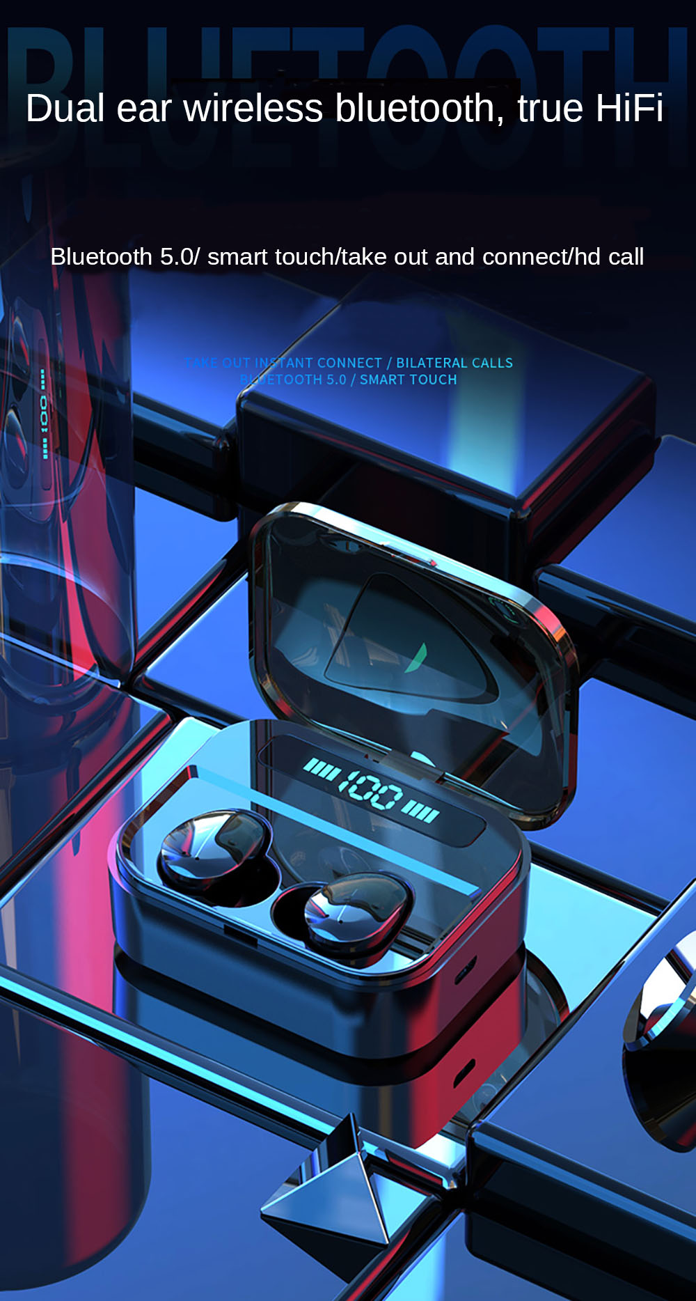 Skorter | Bluetooth 5.0 Wireless Waterproof Stereo Earbuds with 2200mah Power Bank