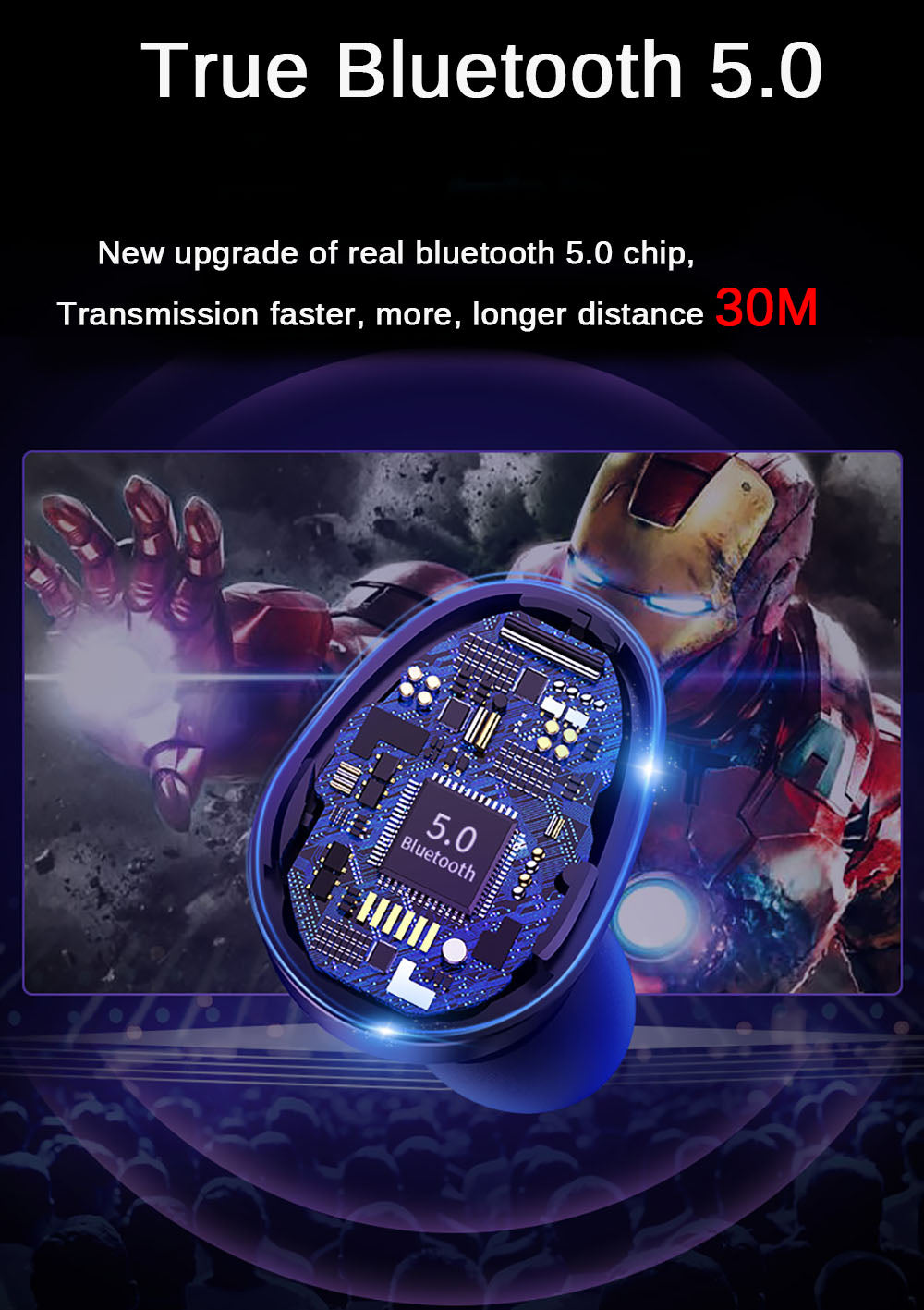 Skorter | Bluetooth 5.0 Wireless Waterproof Stereo Earbuds with 2200mah Power Bank