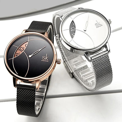 Skorter | Stainless Steel Mesh Band Quartz Ladies Watch