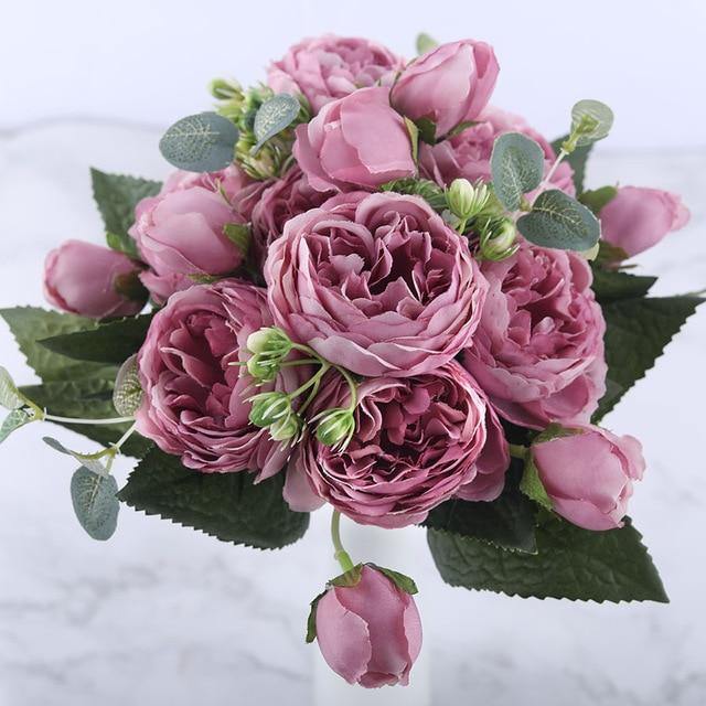 Skorter | 9-piece Silk Artificial Peonies Artificial Flowers