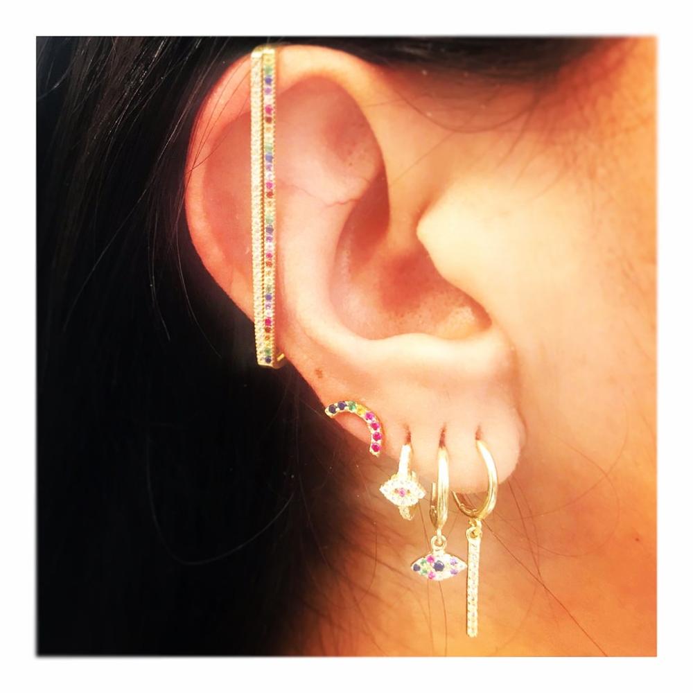 Skorter | 1 piece ear white rainbow cz rectangle cuff earring