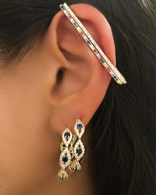 Skorter | 1 piece ear white rainbow cz rectangle cuff earring