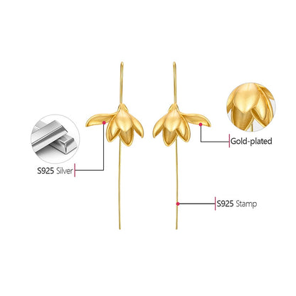 Skorter | 18K Gold Elegant Magnolia Flower Dangle Earrings