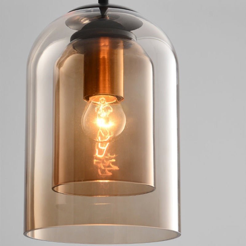 Skorter | Mica Mid-Century Pendant Lamp – Double Glass Shade with Iron Fittings