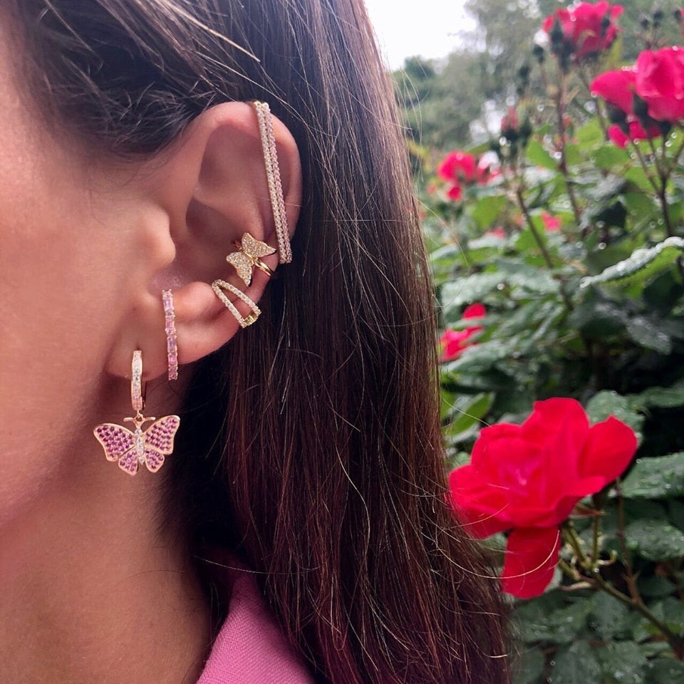 Skorter | 1 piece ear white rainbow cz rectangle cuff earring