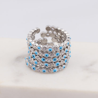 Skorter | Bohemian Rainbow Evil Eye Rhinestone Filled Gold Rings