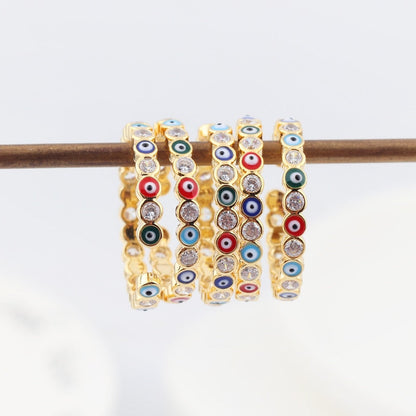 Skorter | Bohemian Rainbow Evil Eye Rhinestone Filled Gold Rings