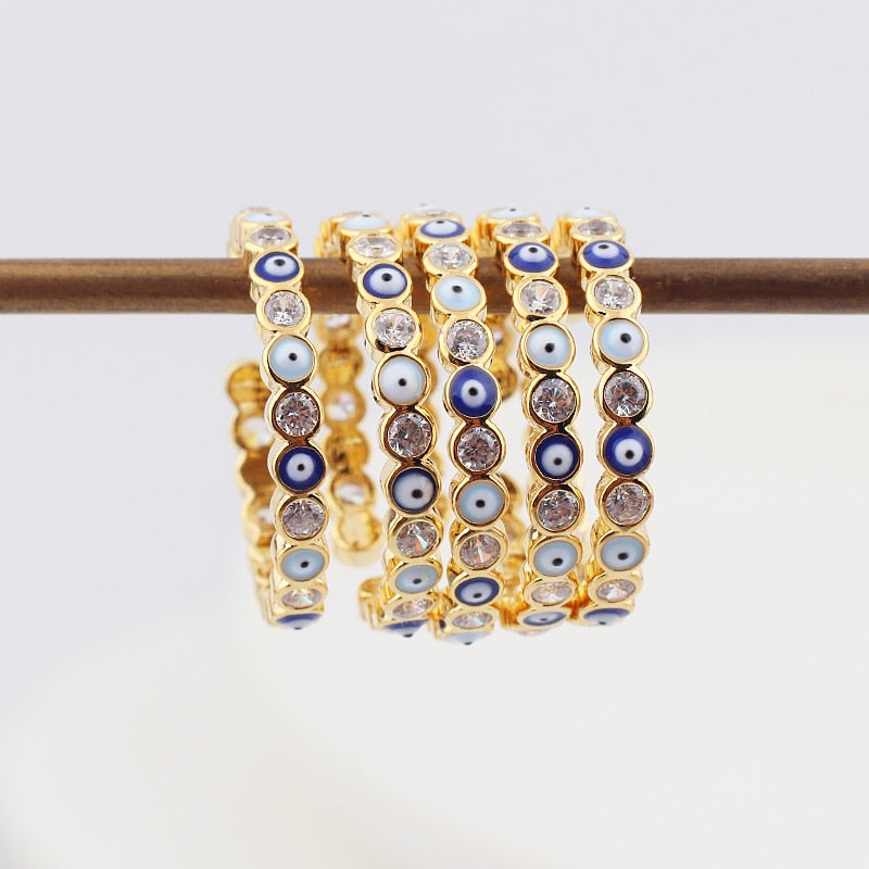Skorter | Bohemian Rainbow Evil Eye Rhinestone Filled Gold Rings