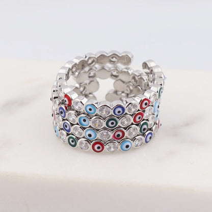 Skorter | Bohemian Rainbow Evil Eye Rhinestone Filled Gold Rings