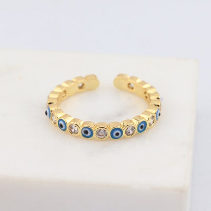 Skorter | Bohemian Rainbow Evil Eye Rhinestone Filled Gold Rings