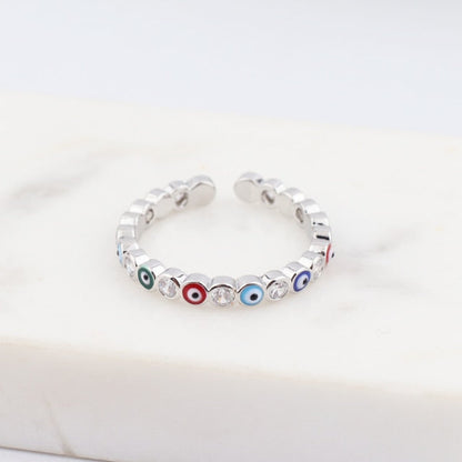 Skorter | Bohemian Rainbow Evil Eye Rhinestone Filled Gold Rings