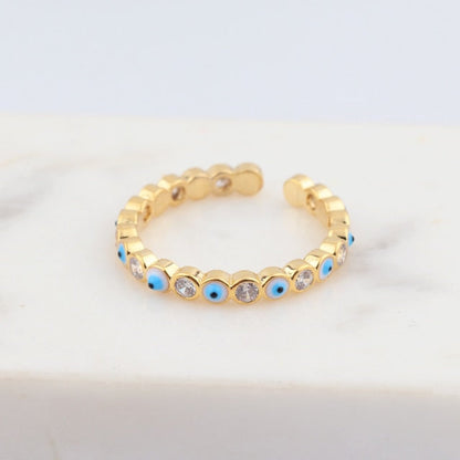 Skorter | Bohemian Rainbow Evil Eye Rhinestone Filled Gold Rings
