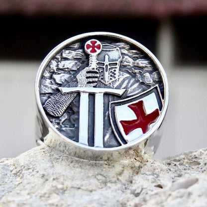 Skorter | Mens Knights Templar Red Cross 316L Stainless Steel Rings for Men