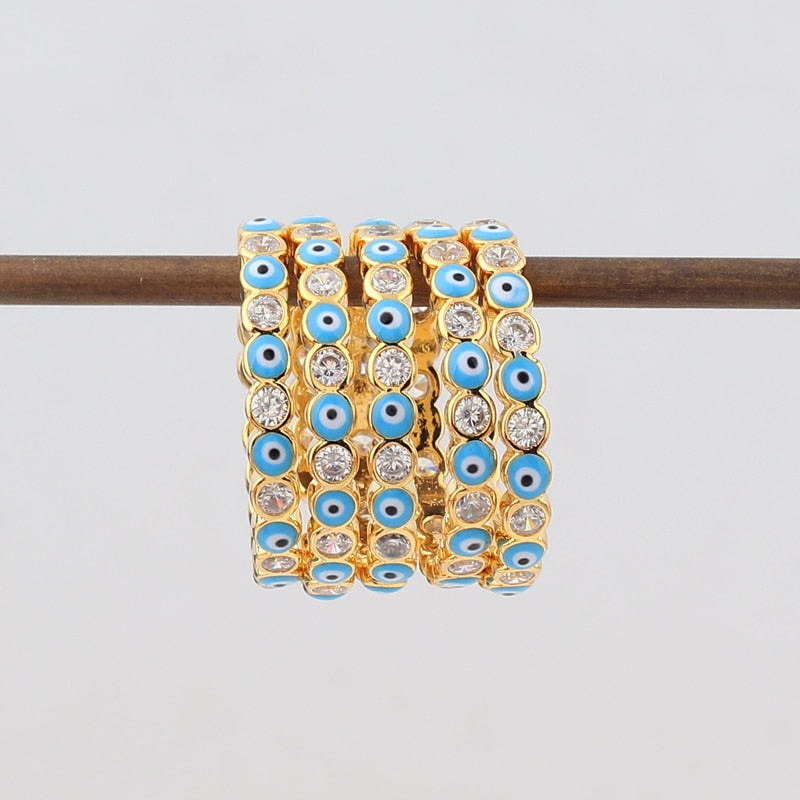 Skorter | Bohemian Rainbow Evil Eye Rhinestone Filled Gold Rings