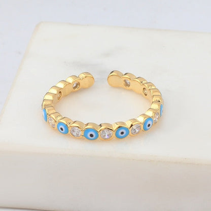 Skorter | Bohemian Rainbow Evil Eye Rhinestone Filled Gold Rings