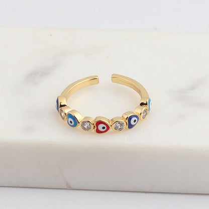 Skorter | Bohemian Rainbow Evil Eye Rhinestone Filled Gold Rings