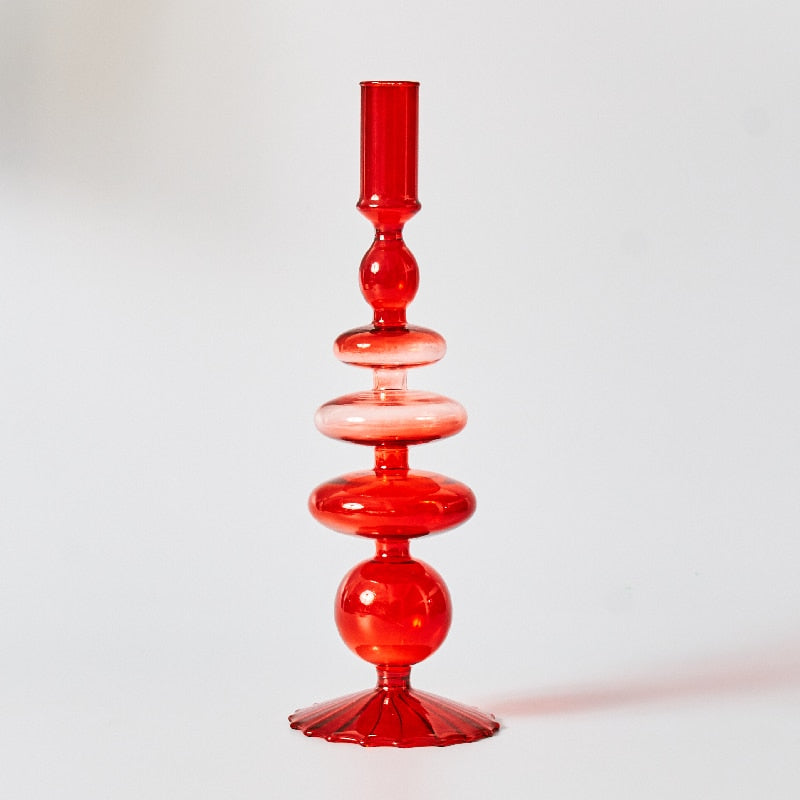 Skorter | Cherry Red Glass Stick Candle Holder & Vases