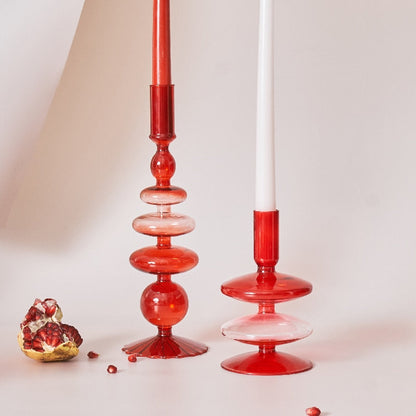 Skorter | Cherry Red Glass Stick Candle Holder & Vases