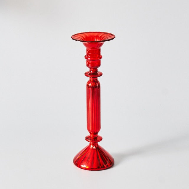 Skorter | Cherry Red Glass Stick Candle Holder & Vases