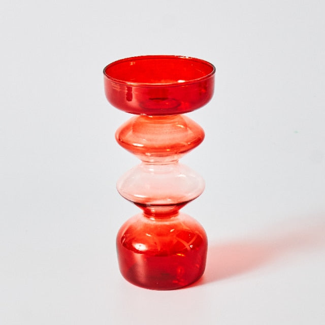 Skorter | Cherry Red Glass Stick Candle Holder & Vases