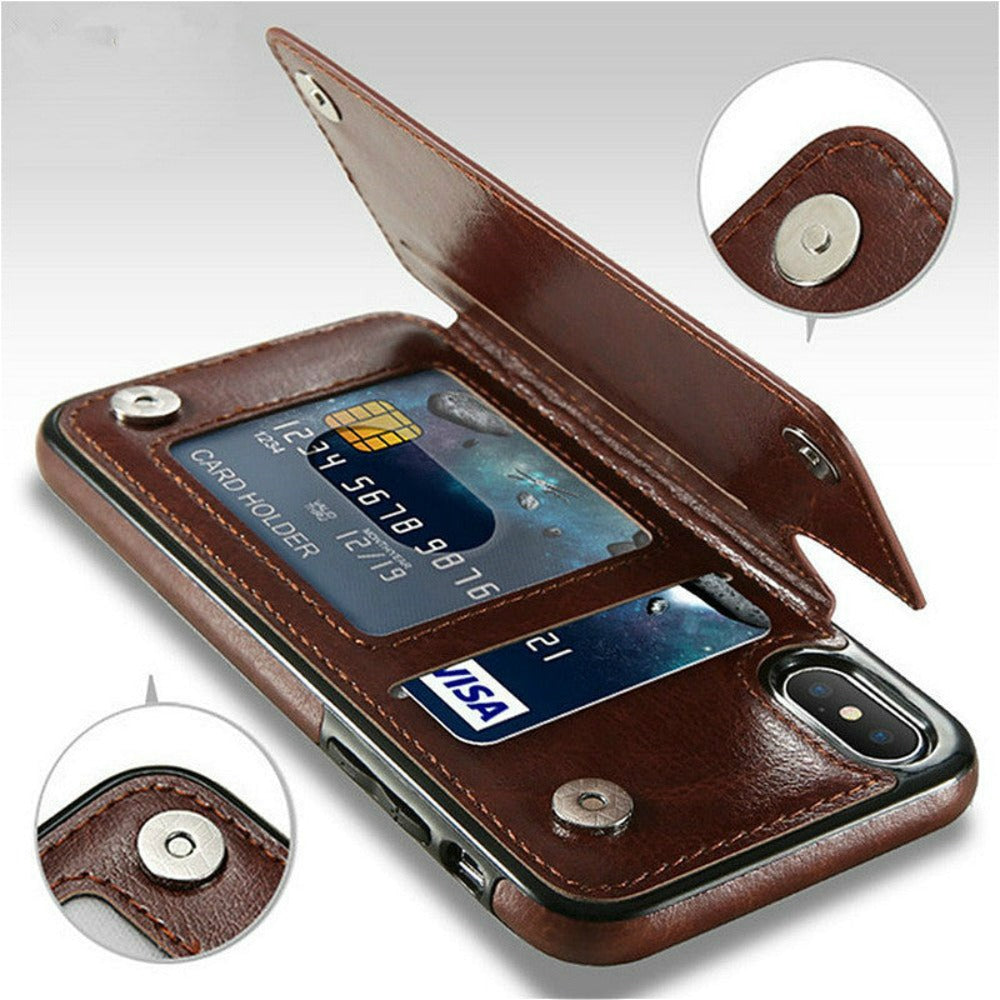 Skorter | Retro Theme Vegan Leather Flip Wallet Case for iPhone 11 to 15