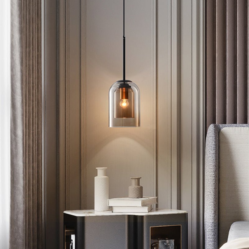 Skorter | Mica Mid-Century Pendant Lamp – Double Glass Shade with Iron Fittings