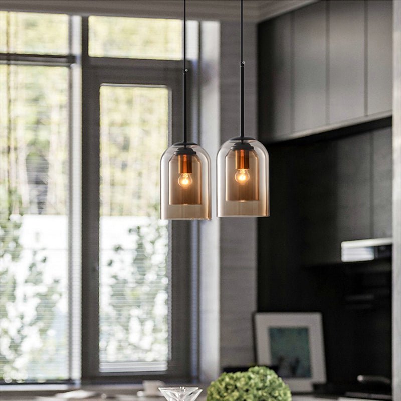 Skorter | Mica Mid-Century Pendant Lamp – Double Glass Shade with Iron Fittings