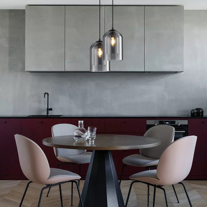 Skorter | Mica Mid-Century Pendant Lamp – Double Glass Shade with Iron Fittings
