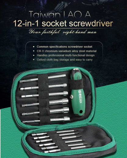 Skorter | 12-in-1 Multi-Function Professional Screwdriver Socket Set with T-Handle