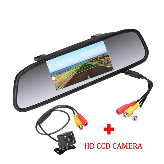 Skorter | Podofo CCD HD Waterproof Parking Monitors System, 4 LED Night Vision Car Rear View Camera + 4.3 inch Car Rearview Mirror Monitor