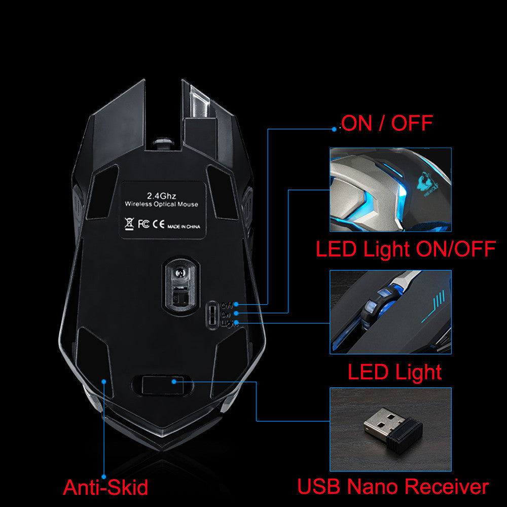 Skorter | Stealth 7 Wireless Silent LED Backlit USB Optical Gaming Mouse